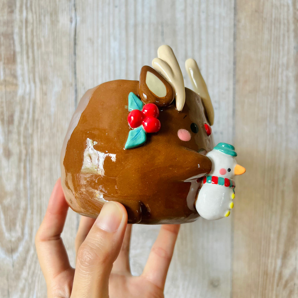 FESTIVE REINDEER POT with snowman friend, photo 2 of 7