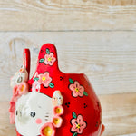 LNY RED Flowery Daruma Bunny pot with bunny friends