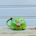 Dark green flowery cactus mug with bubble tea friend