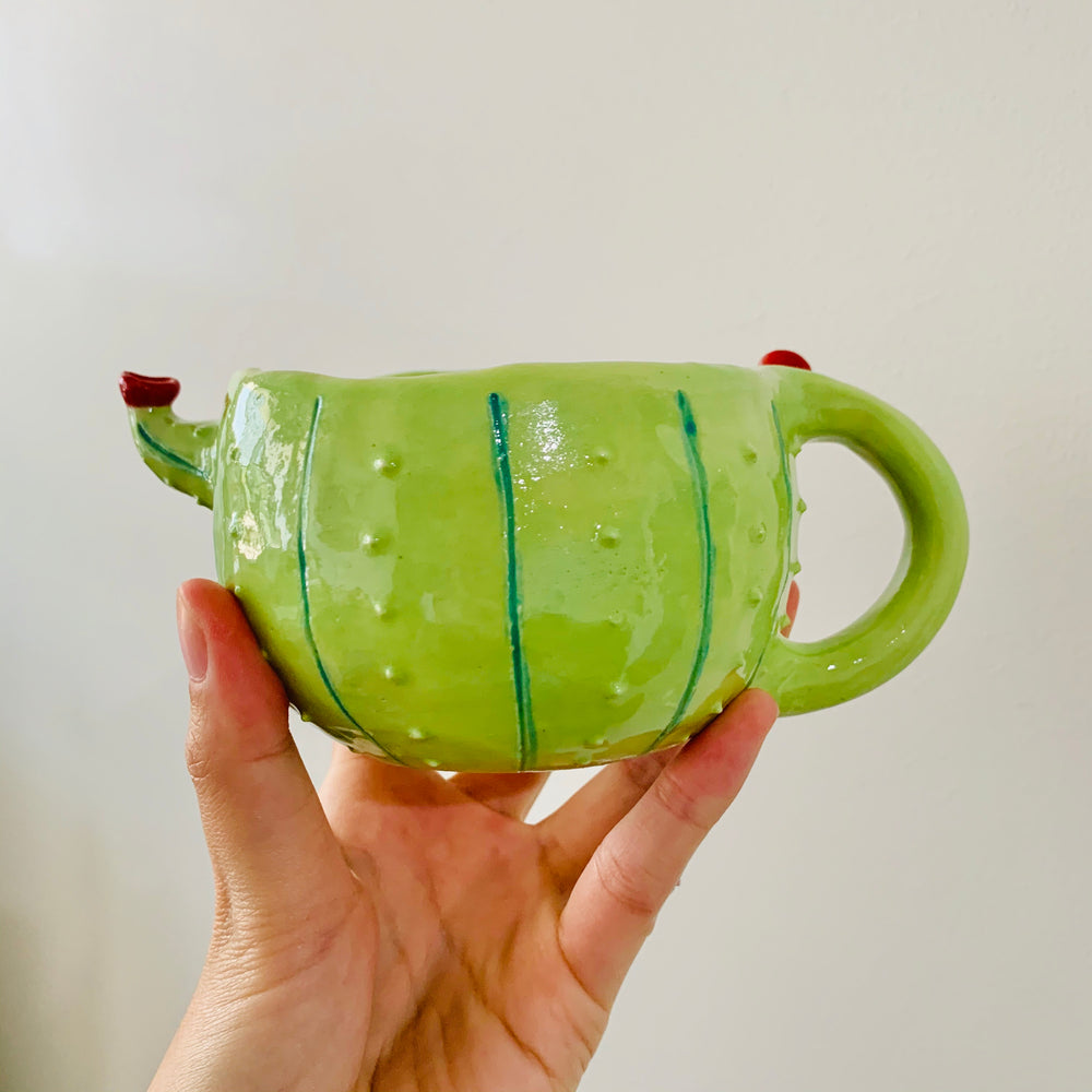 Flowery cactus mug with lady bug friend - approx. 250ml, photo 3 of 6