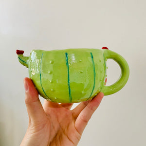 Flowery cactus mug with lady bug friend - approx. 250ml