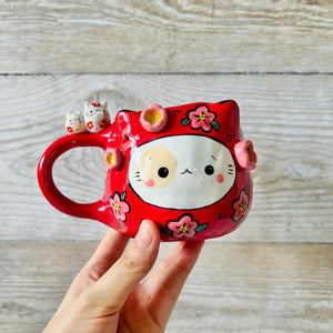 LNY DARUMA CAT MUG with cat friends