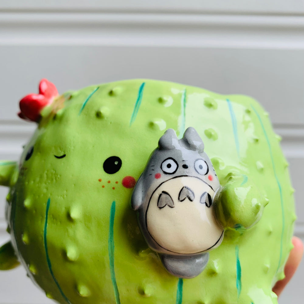 Rotund flowery pot cactus Totoro friend, photo 2 of 6