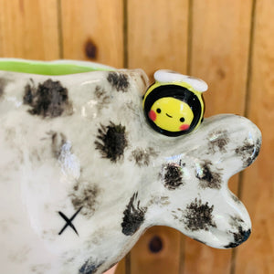 Chubby spotted seal with bee friends pot