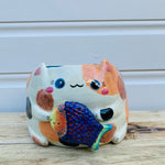 LARGE spotty cat with fish friend planter