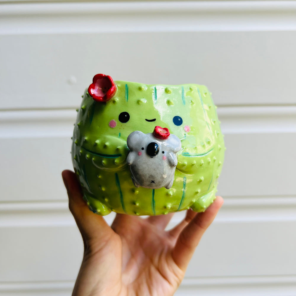 Flowery Cactus pot with koala friend, photo 1 of 5