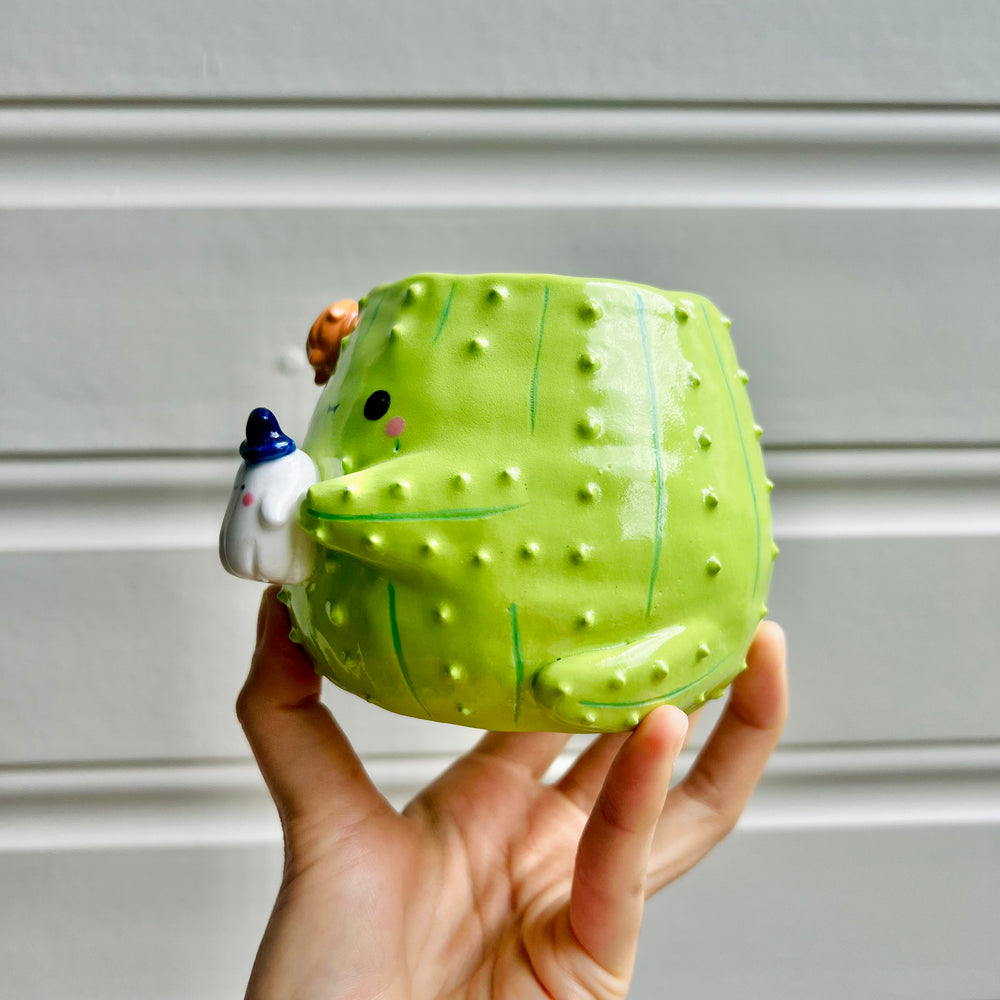 Halloween cactus pot with ghost & pumpkin friend, photo 3 of 7