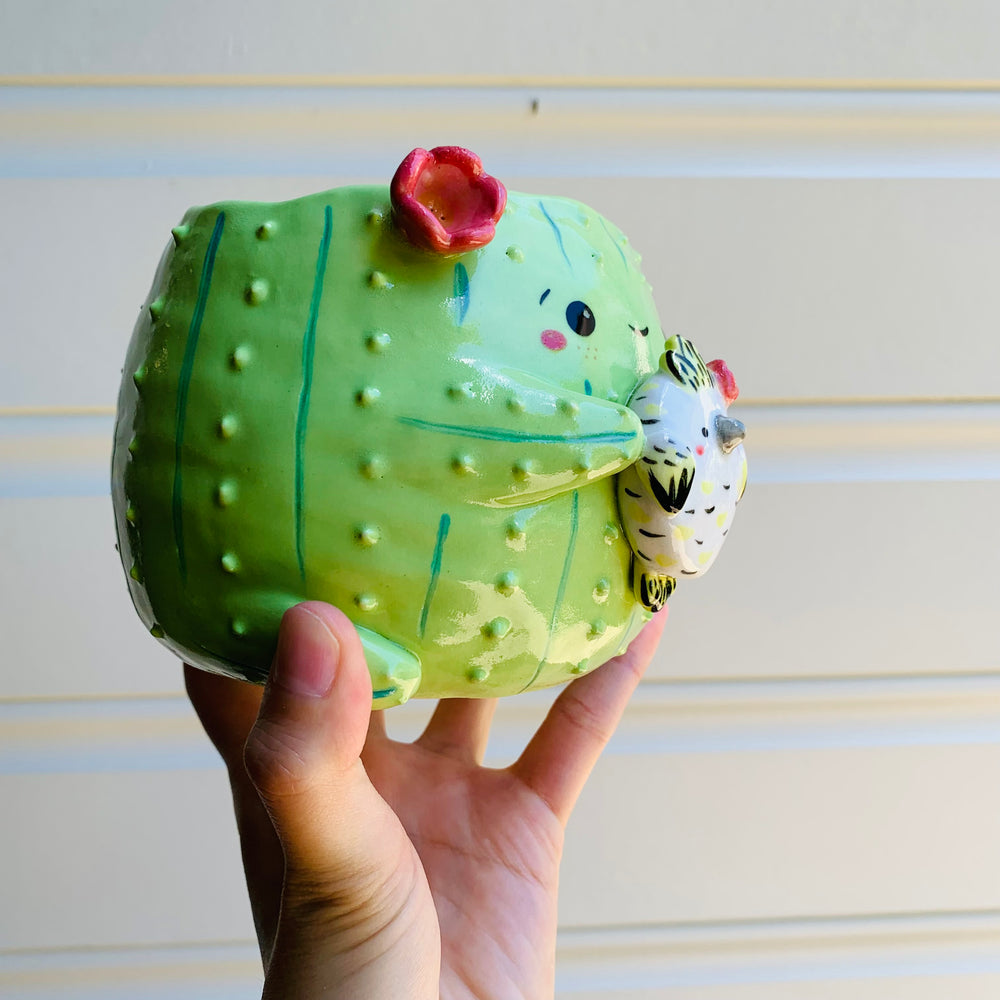 Flowery cactus pot with cockatoo friend, photo 2 of 7