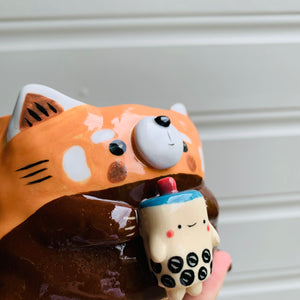 Red panda pot with bubble tea friend