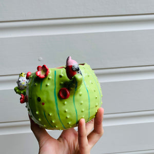 Flowery cactus pot with Aussie bird friends