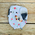 Flowery bunny with chicken friend trinket dish