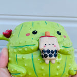 PRE ORDER: Light green flowery cactus with bubble tea friend