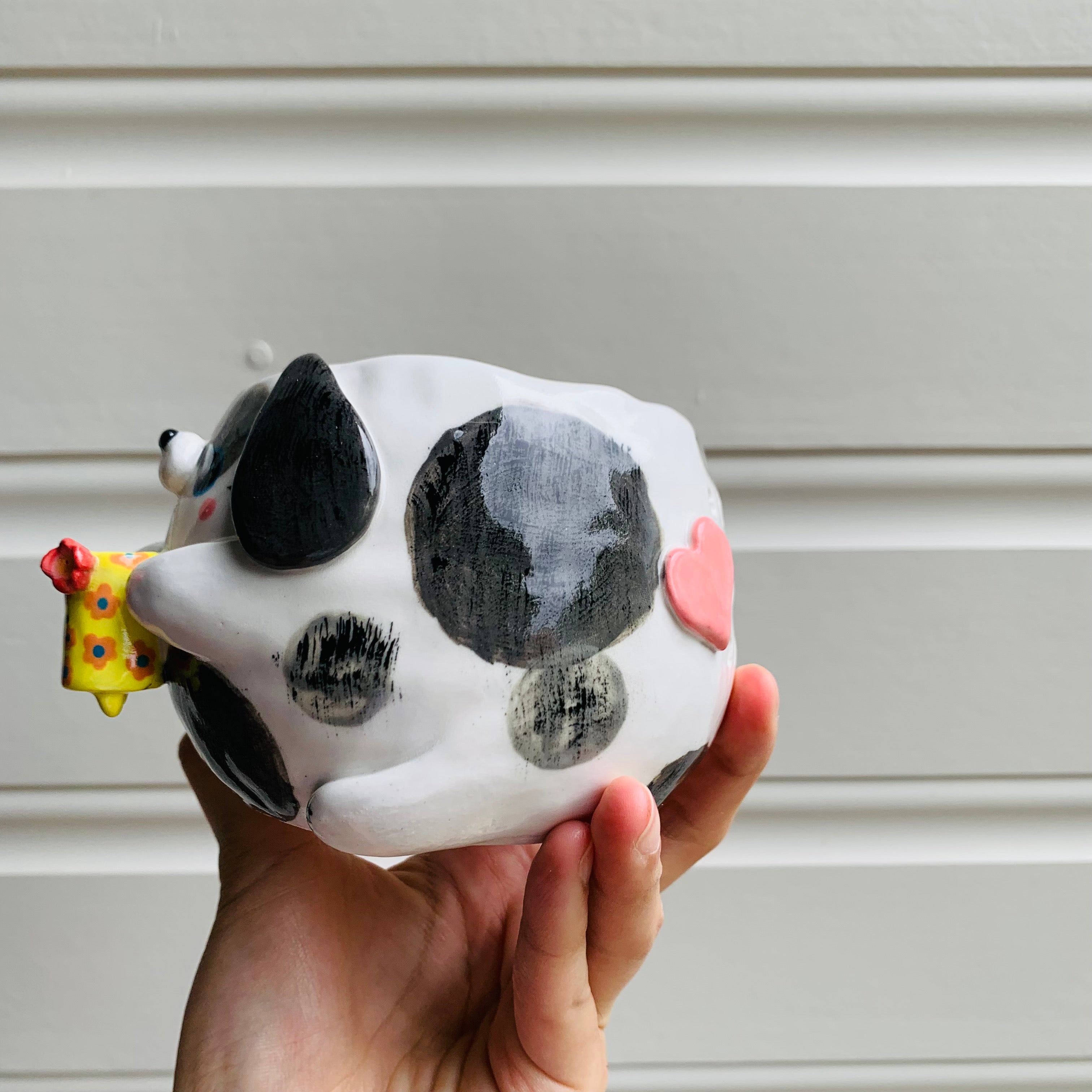 White and grey DOGGO coffee pun mug with mug friend