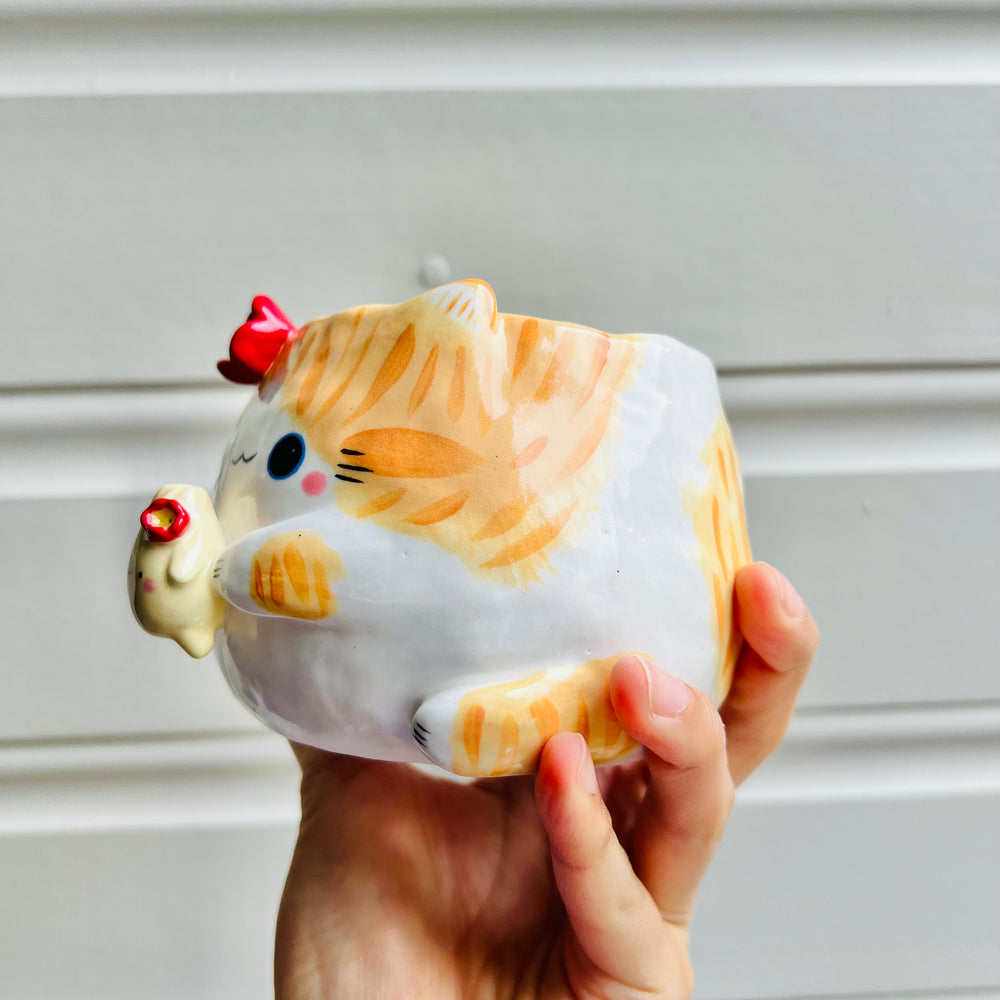 Ginger cat pot with dumpling friend, photo 3 of 6