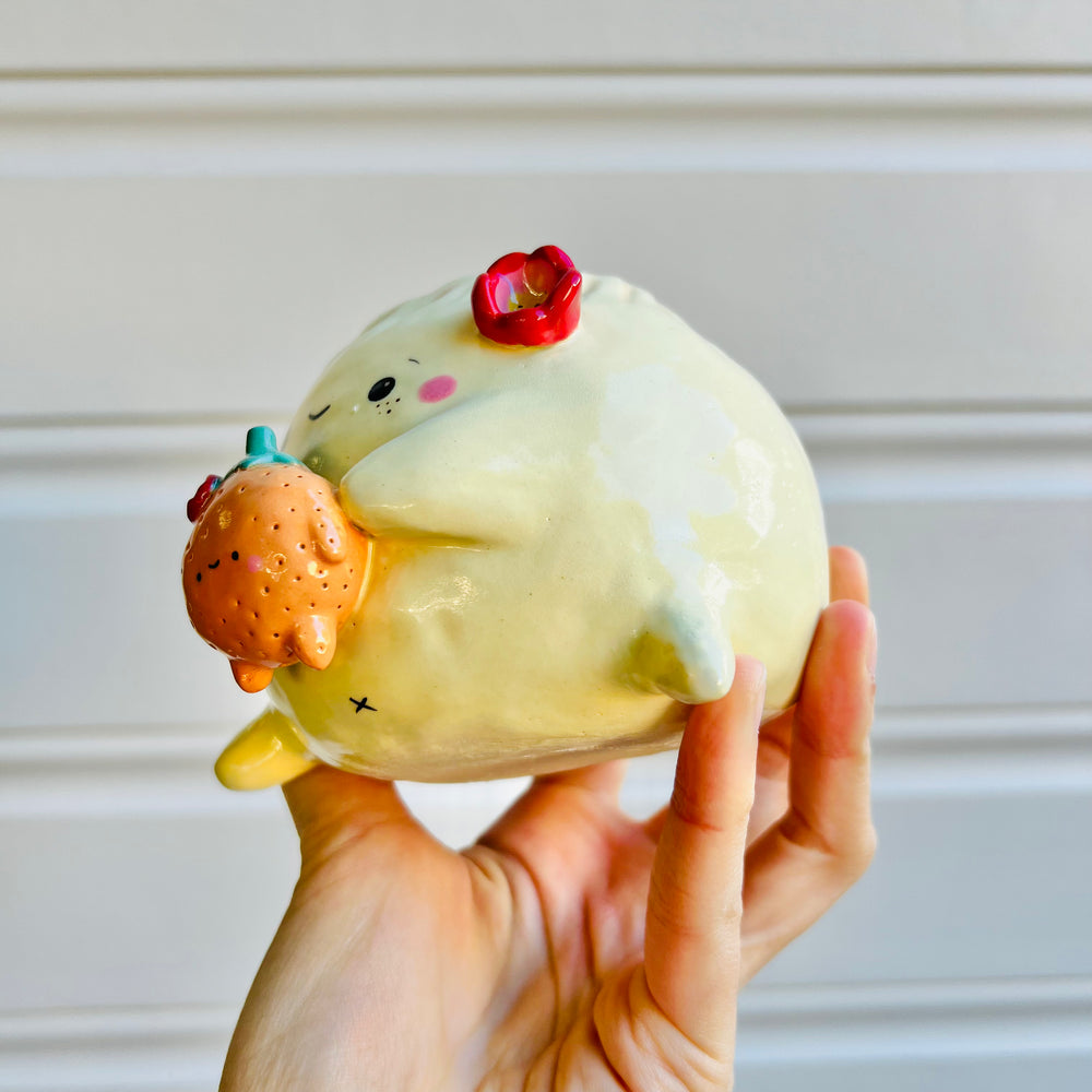 Smaller Dumpling VASE with mandarin friend, photo 3 of 5