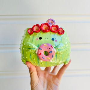 Flower crown cactus pot with donut friends