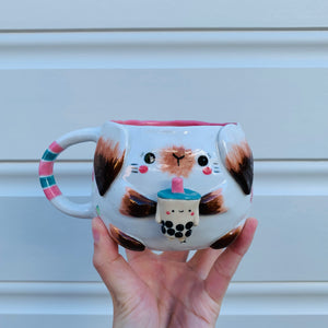 Flowery bunny with bubble tea mug