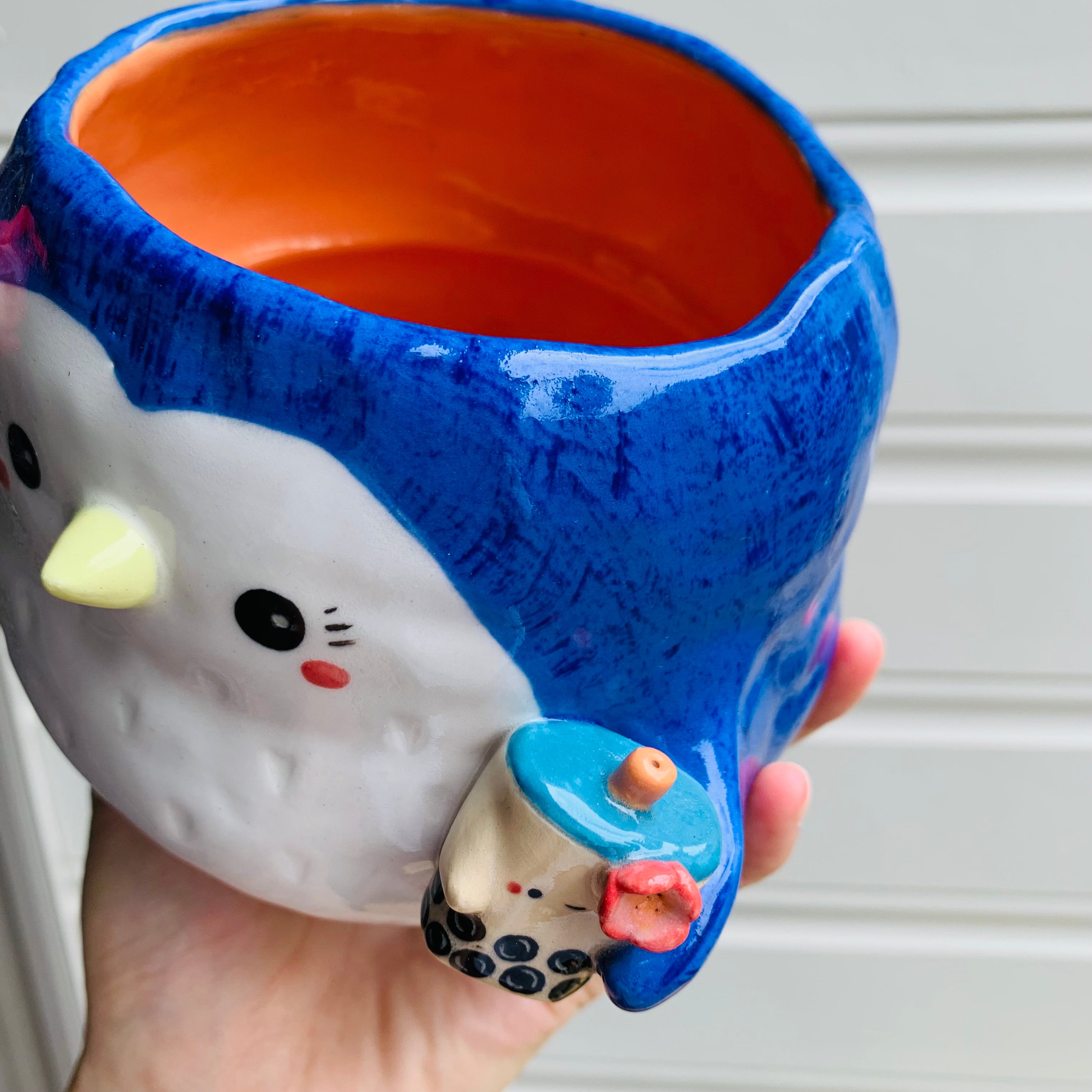 Penguin pot with bubble tea friend