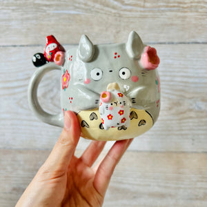 LNY TOTORO MUG with bunny and Daruma bunny friends