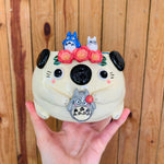 Flower crown puggo pot with Totoro friends