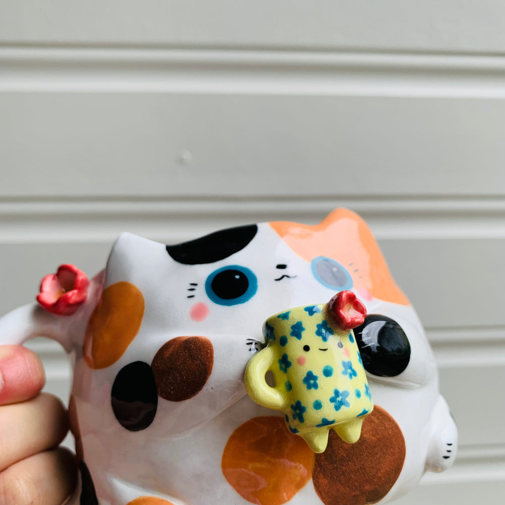 Spotty KITTY coffee pun mug with mug friend, photo 8 of 12