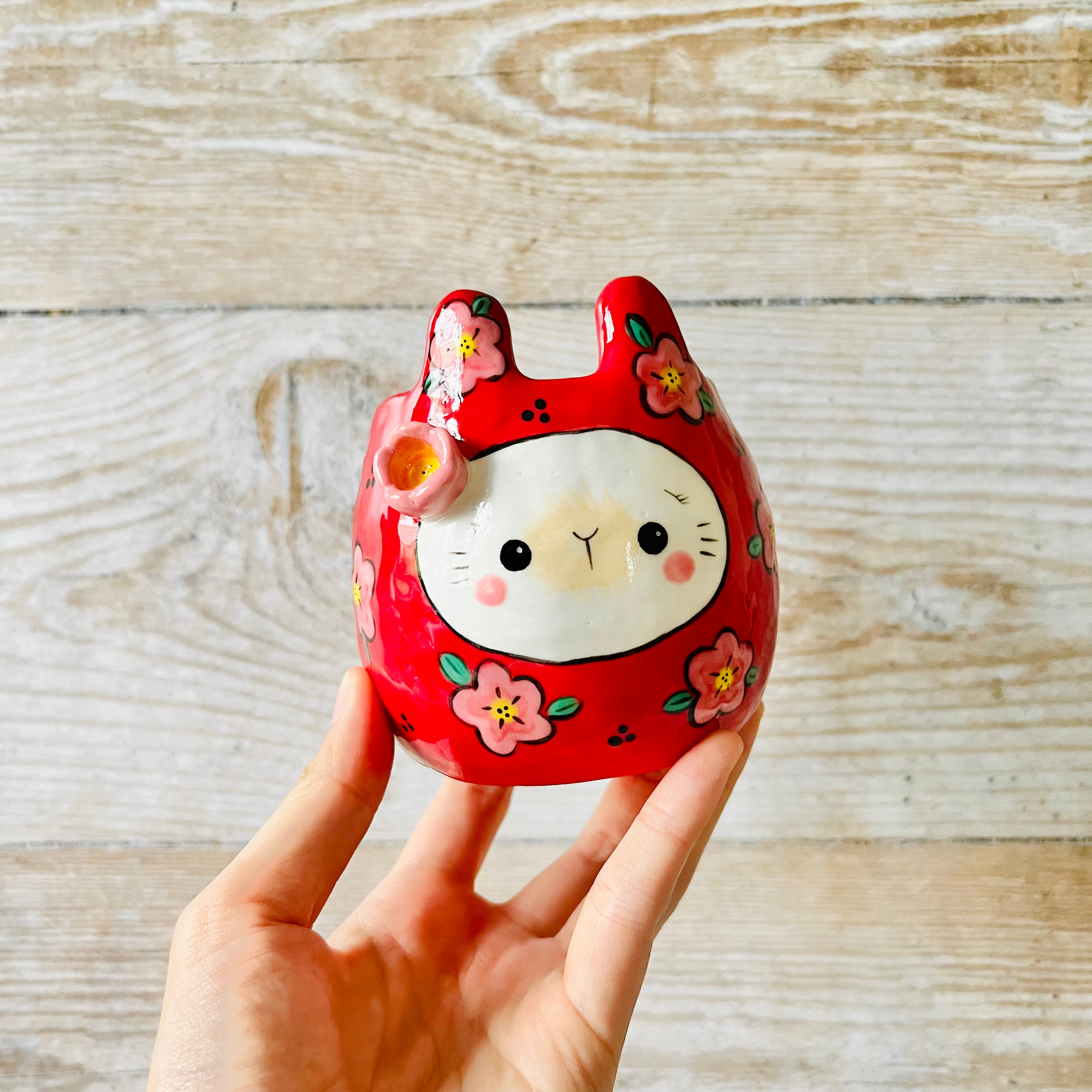 LNY Flowery Daruma Bunny pot