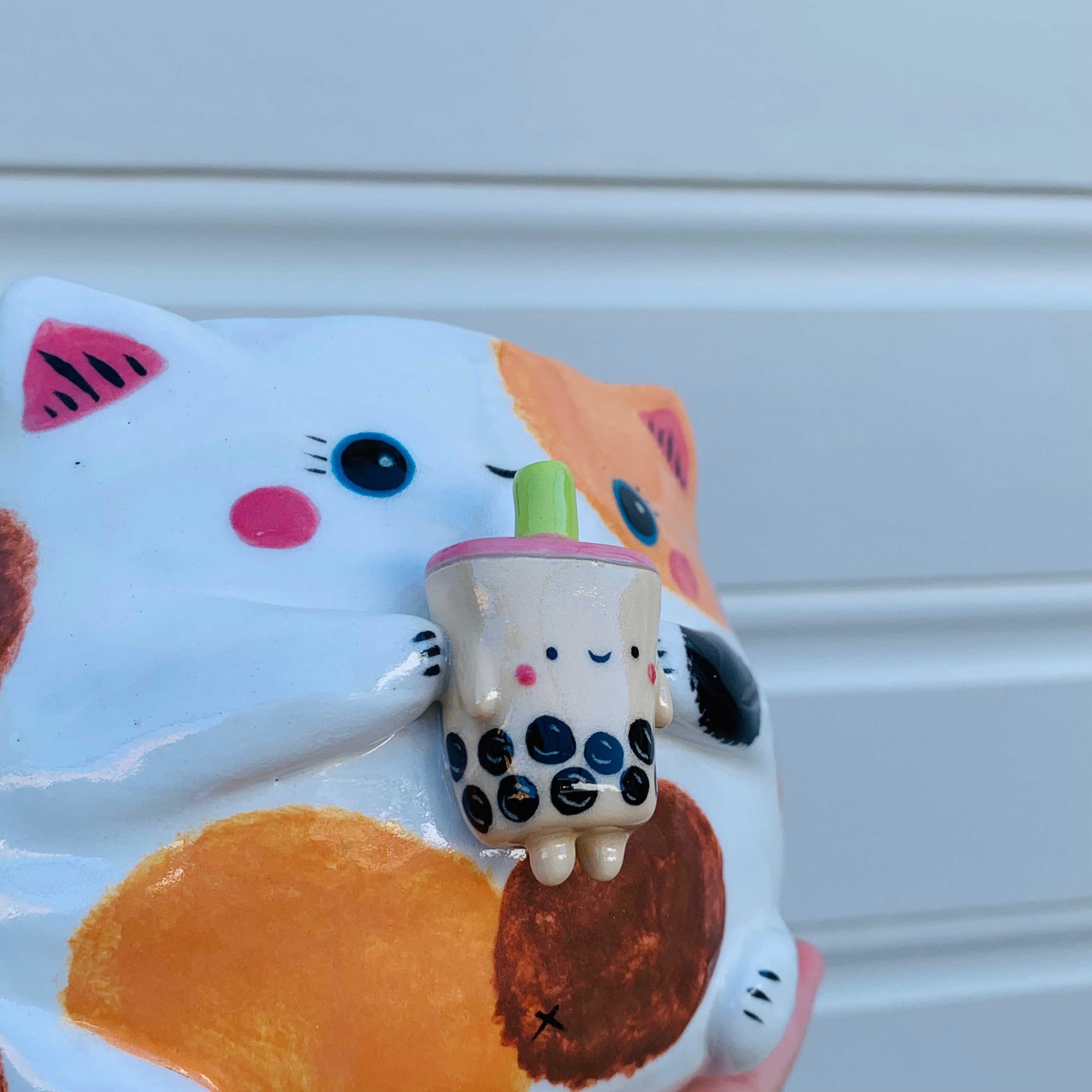 Spotty cat with bubble tea friend planter