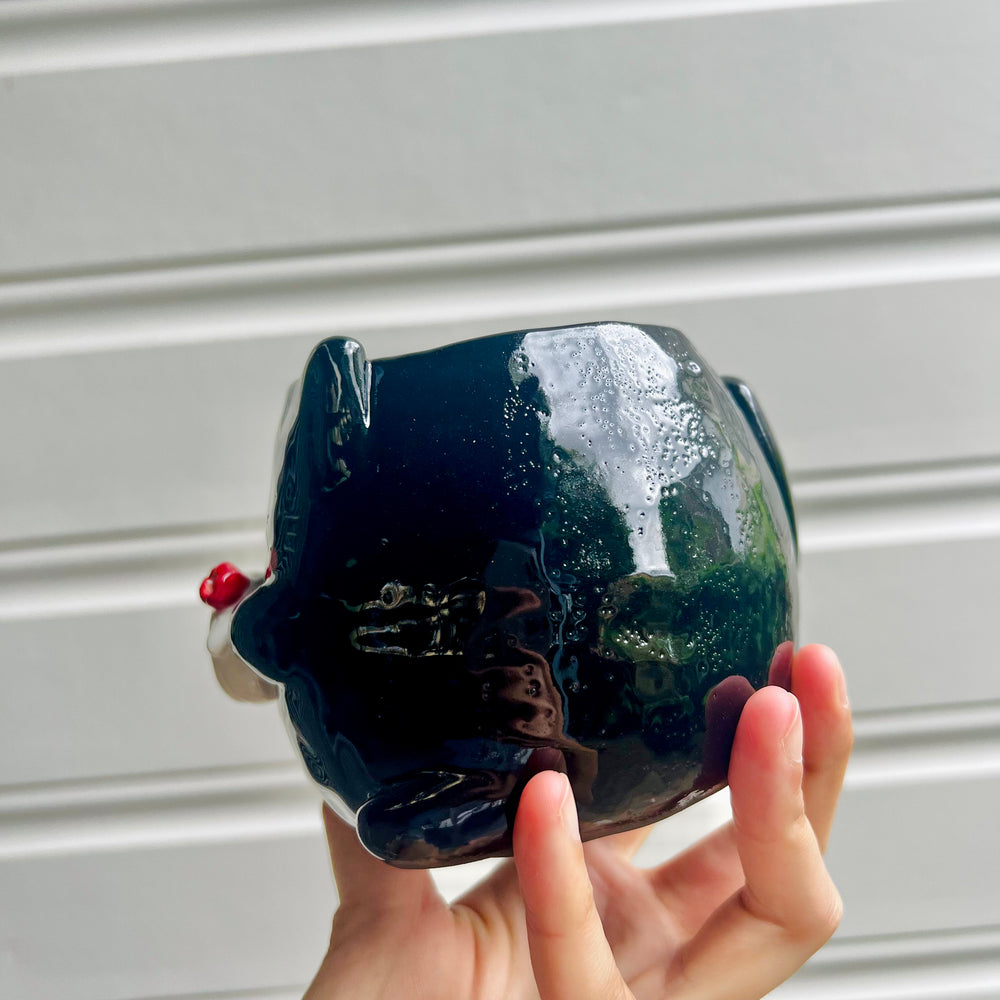 Halloween black cat pot with ghost friend, photo 7 of 7