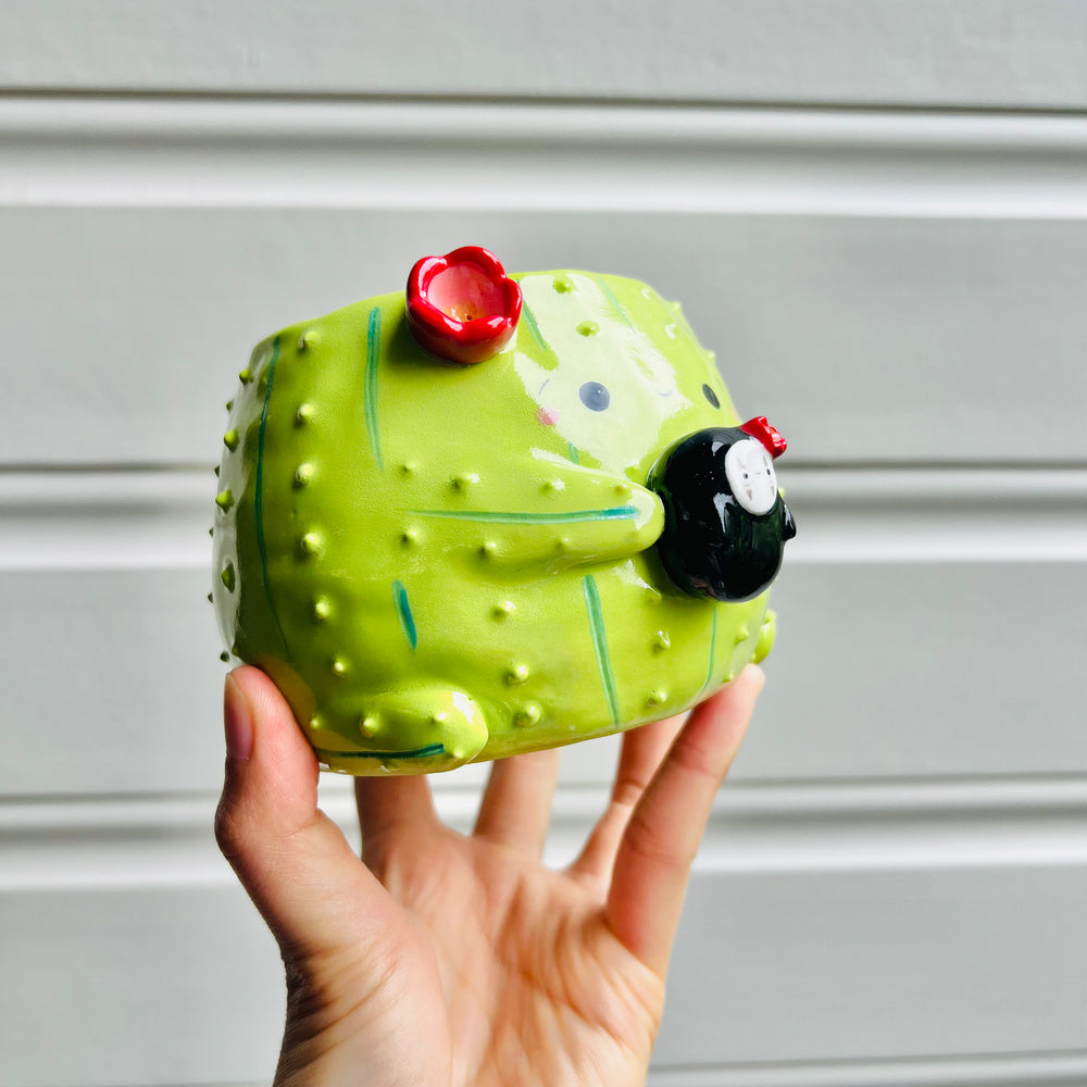 Flowery cactus pot with No face friend, photo 2 of 6