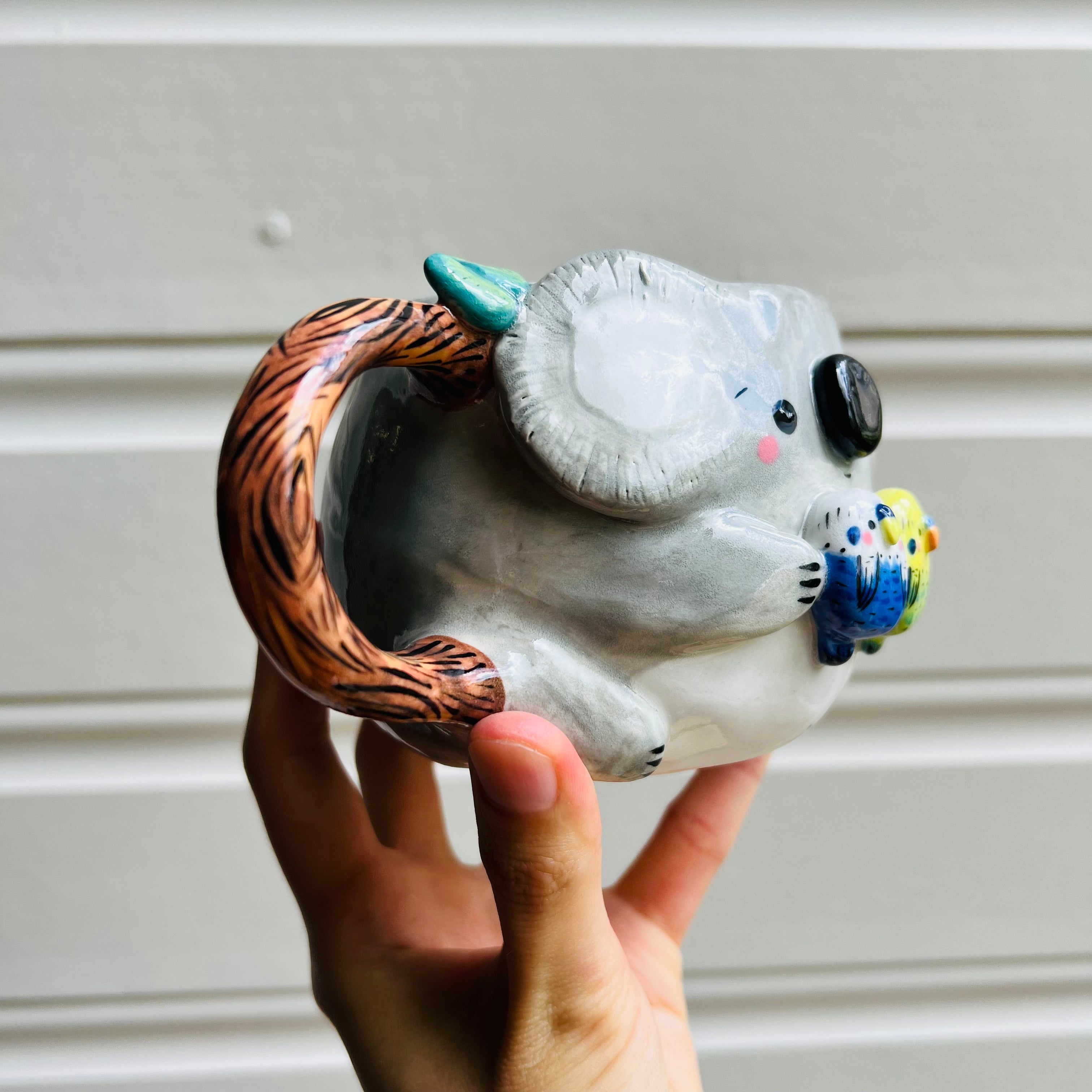 Koala Mug with Budgie friends