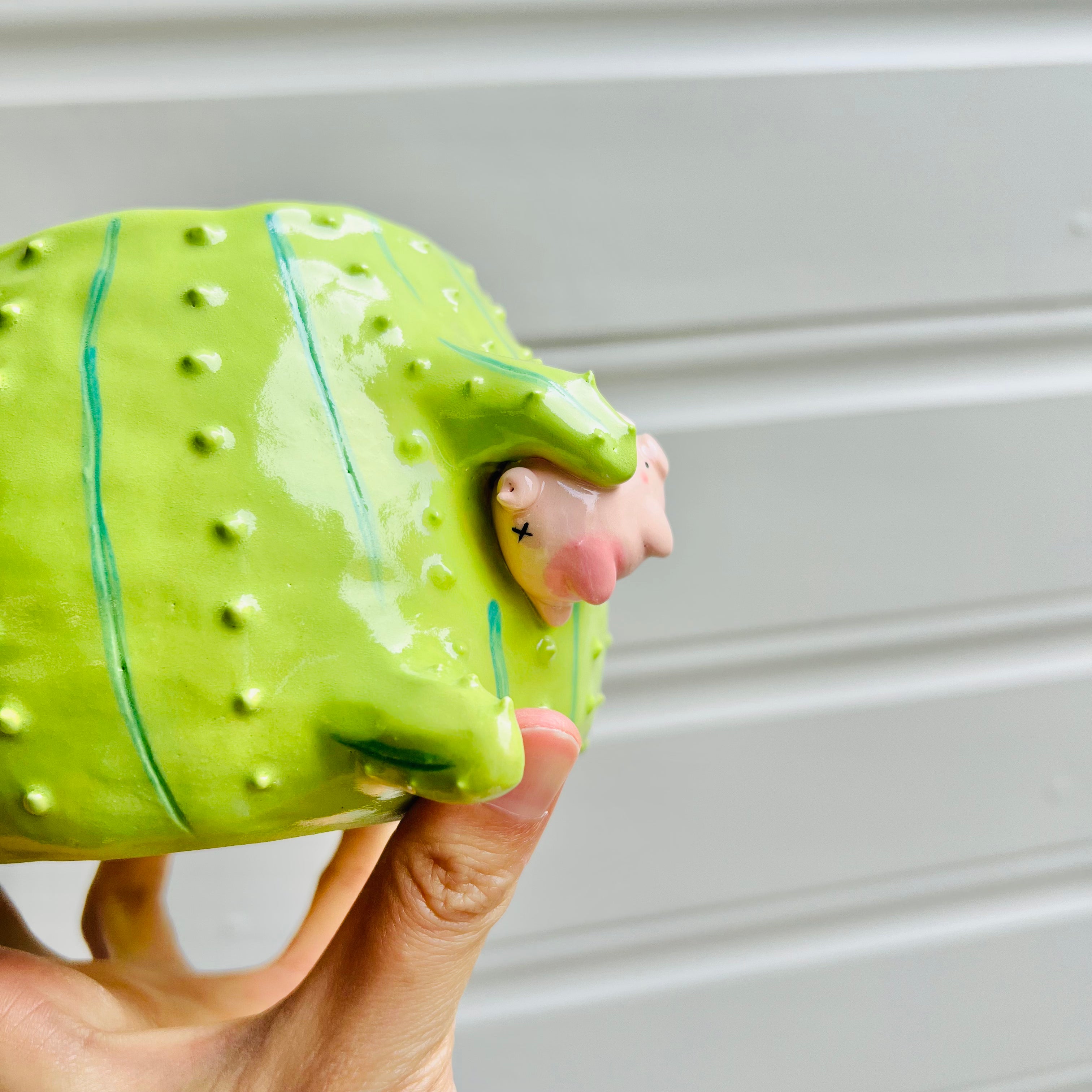 Large Flowery cactus pot with pig friend