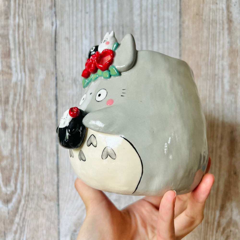 Flowery TOTORO POT with No face, Chibi Totoro and Soot sprites friends, photo 3 of 7