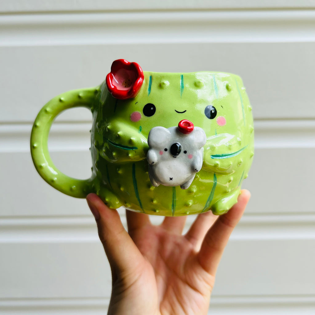 Flowery Cactus Mug with Koala friend