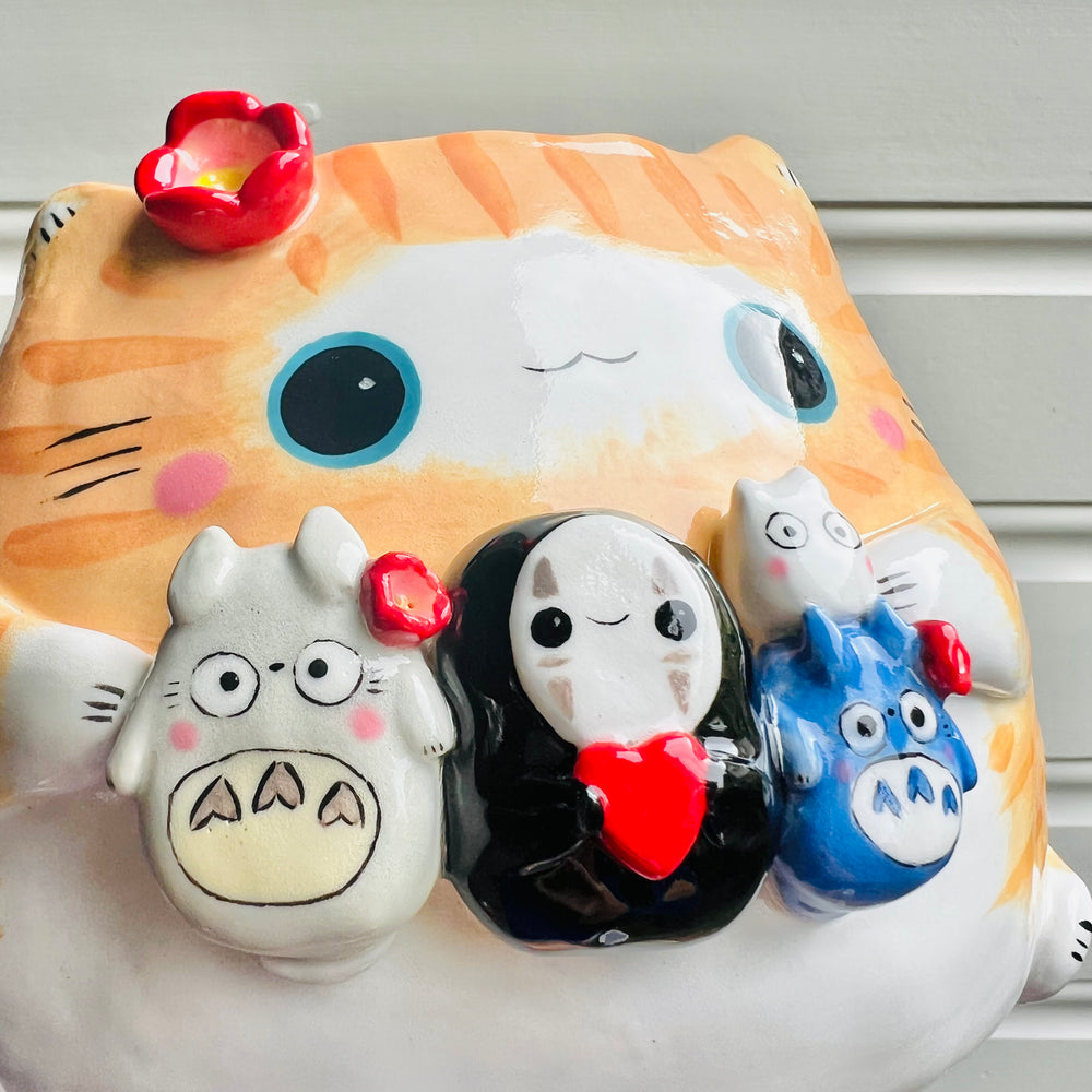 SECONDS* LARGE ginger cat pot with Totoro and No face friends, photo 2 of 7