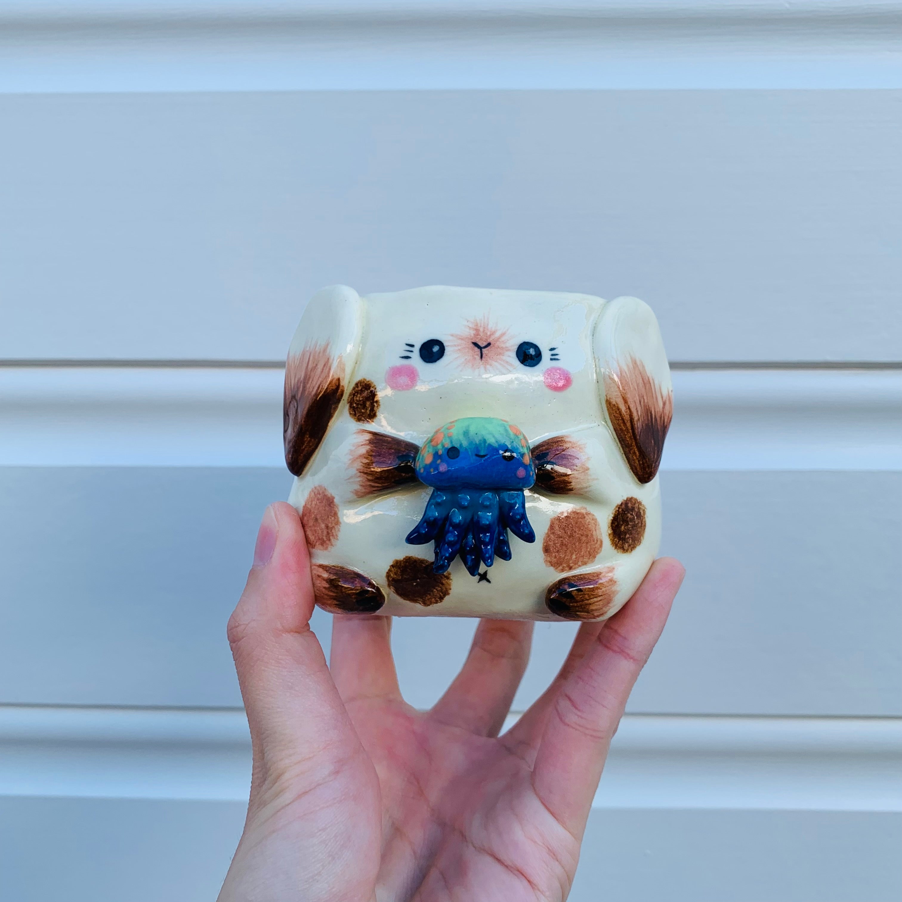 Small bunny with jellyfish friend planter