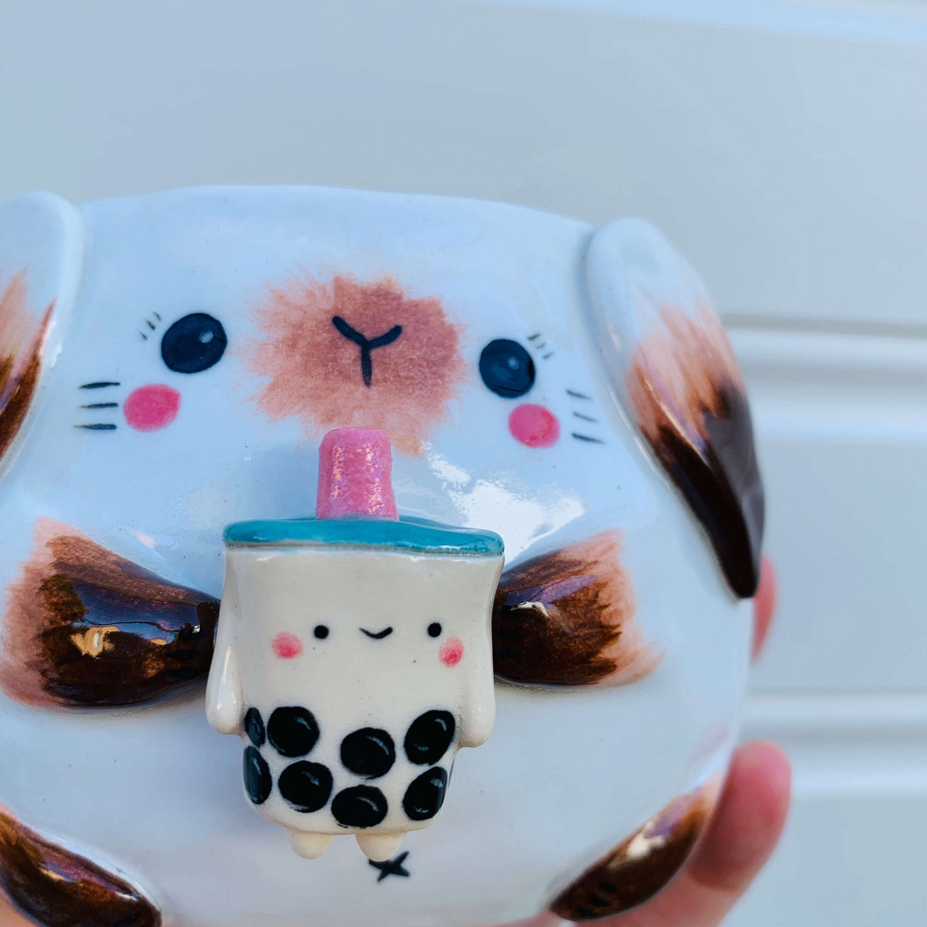 Flowery bunny with bubble tea mug