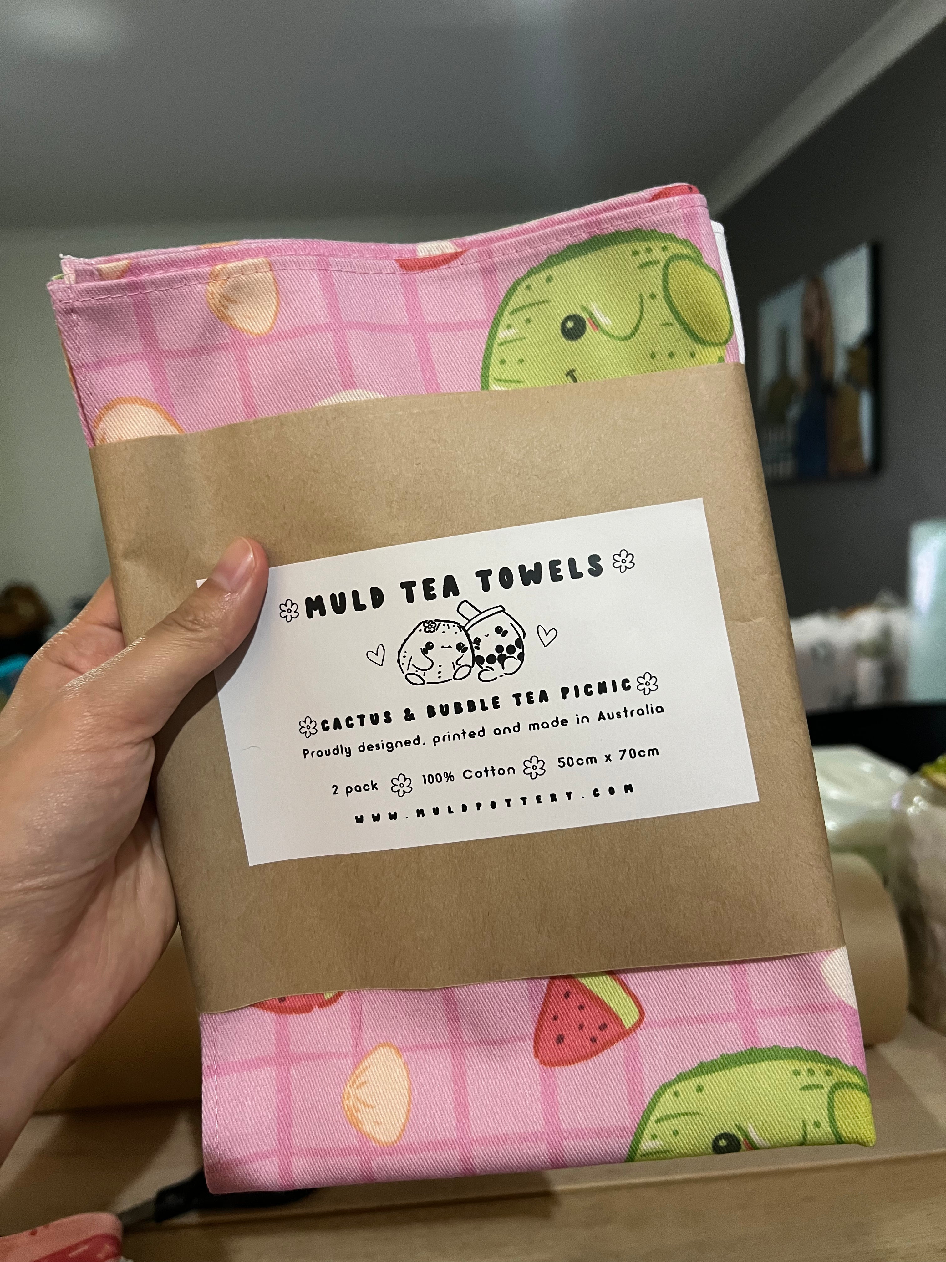 2 PACK CACTUS BUBBLE TRA PICNIC TEA TOWELS