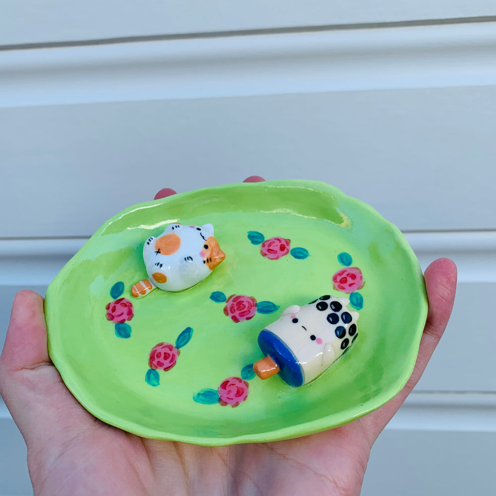 Bubble tea and cat friend flowery trinket dish, photo 5 of 6