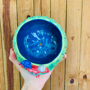 Dark green flower crown cactus pot with Totoro friends