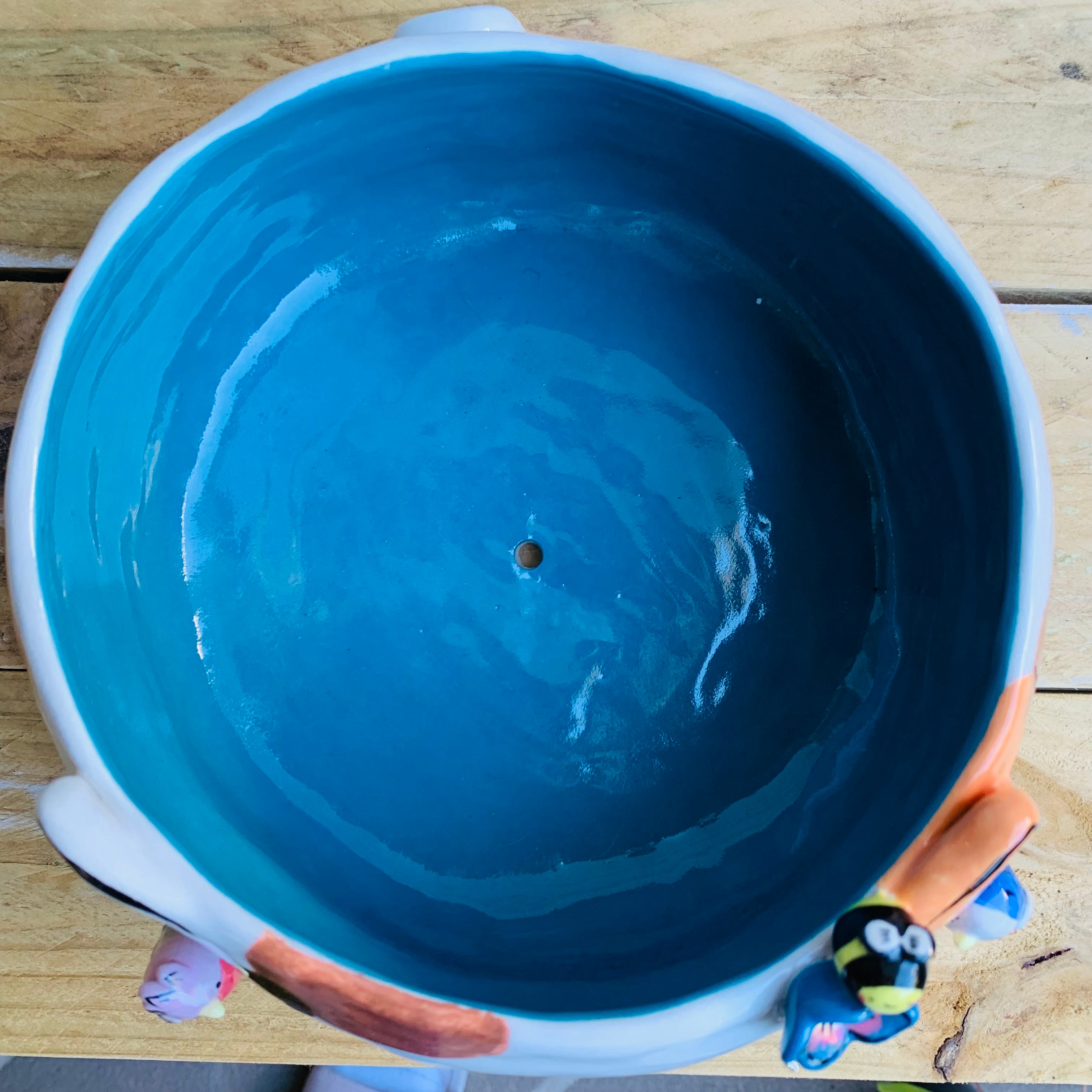 BIG FLOWERY cat pot with bird and bee friends