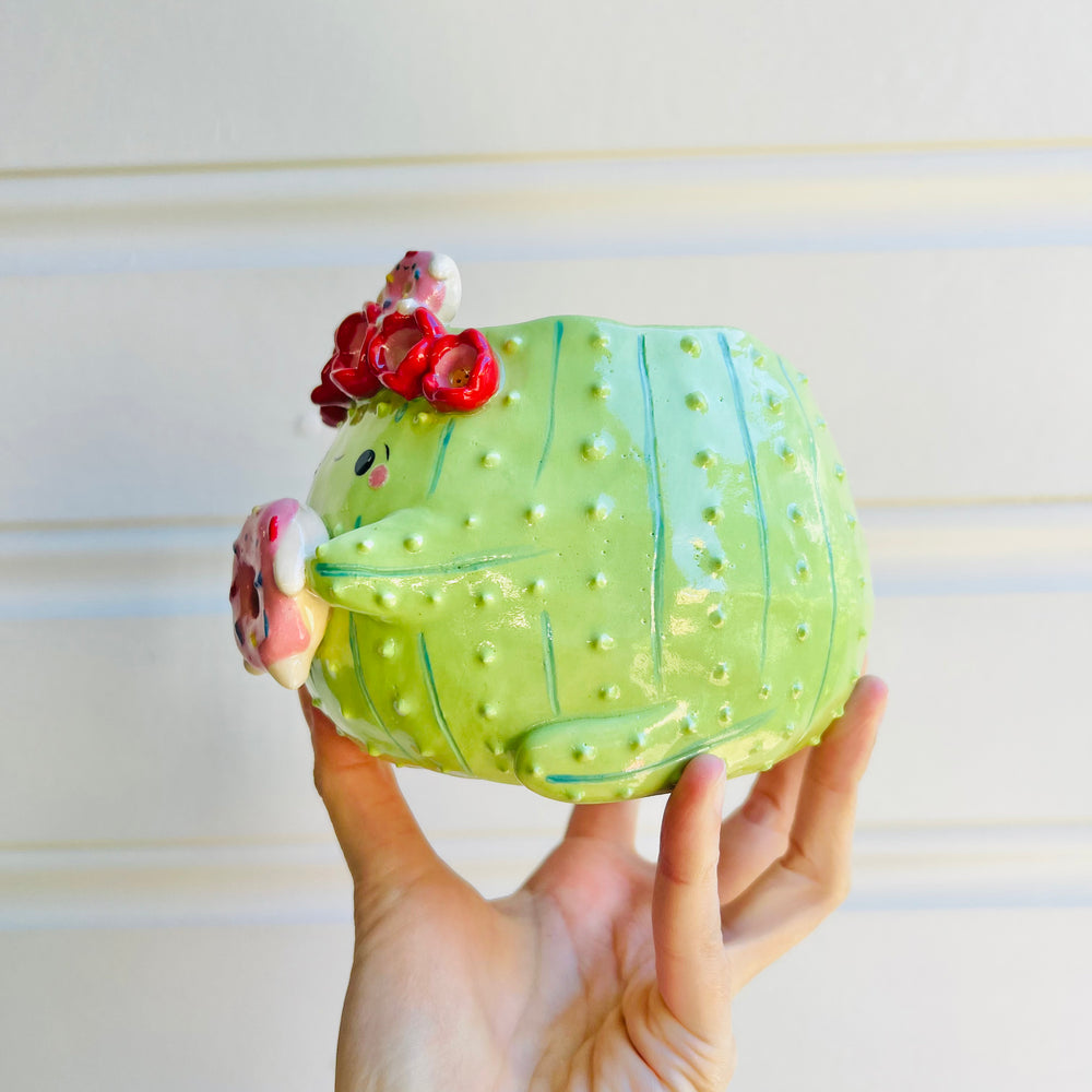 Flower crown cactus pot with donut friends, photo 3 of 5