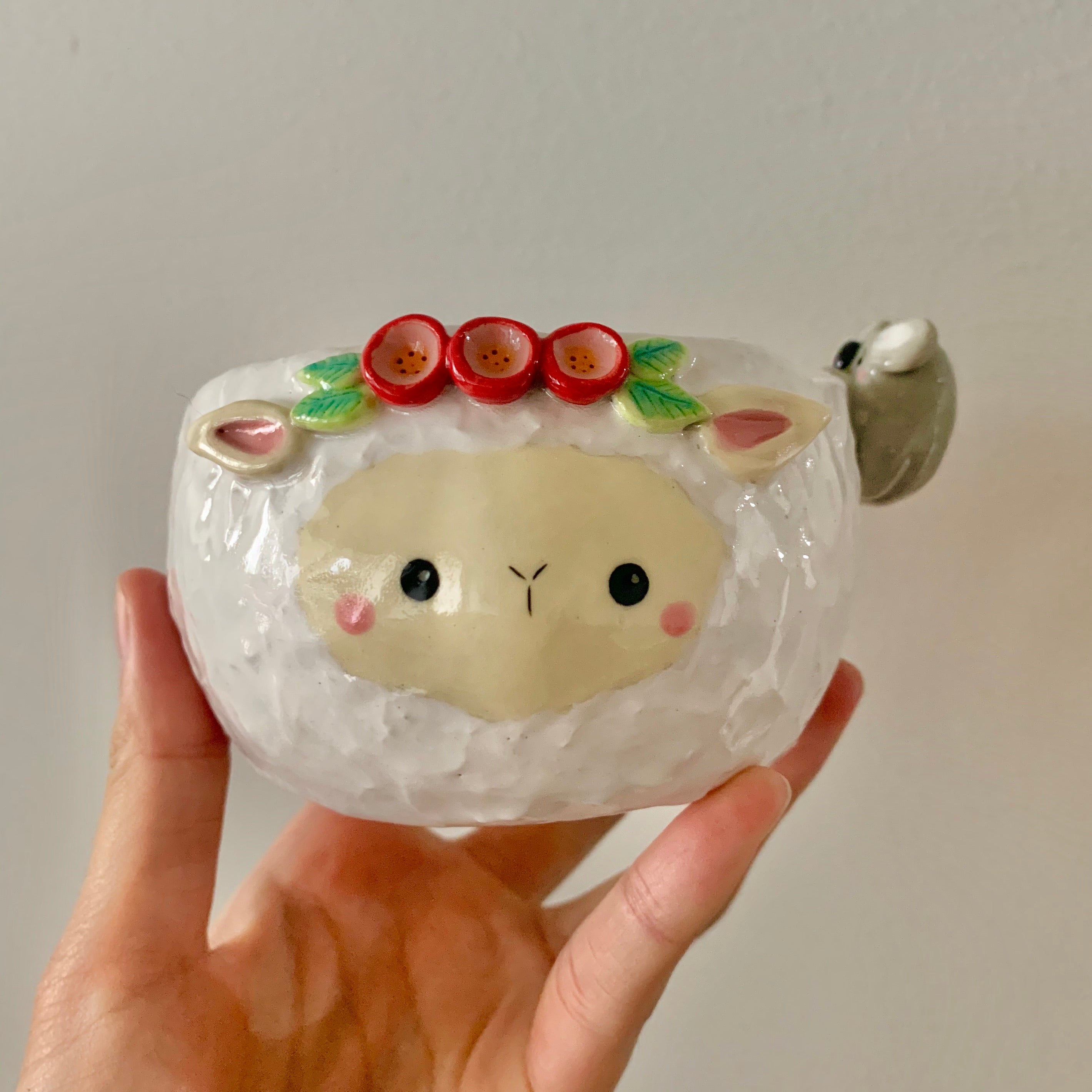 Flower crown lamb snack bowl with koala friend