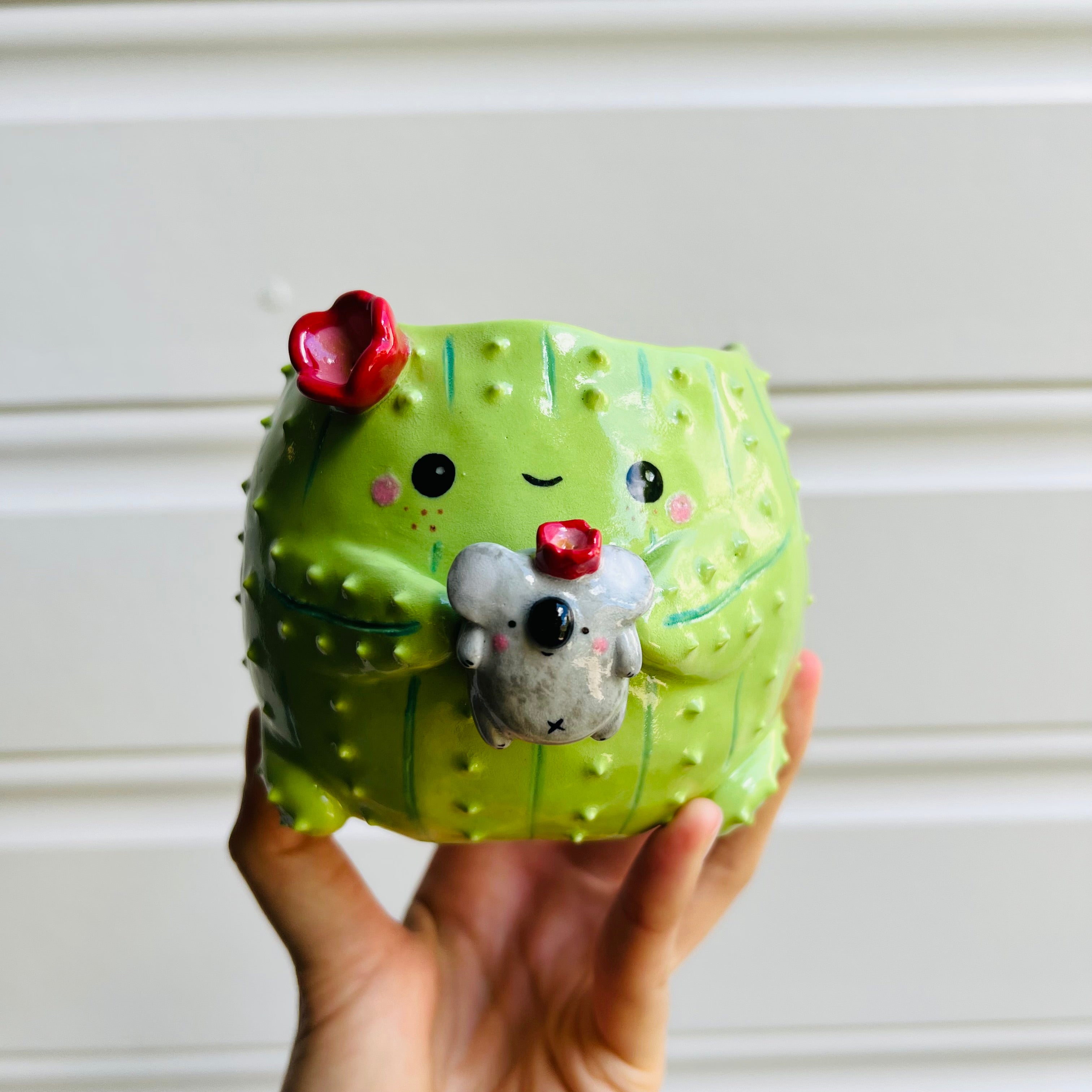 Flowery Cactus pot with koala friend