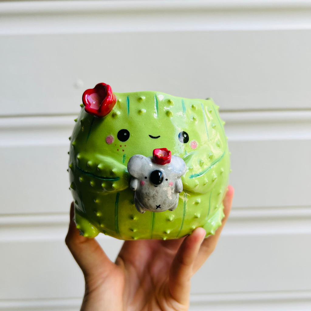 Flowery Cactus pot with koala friend