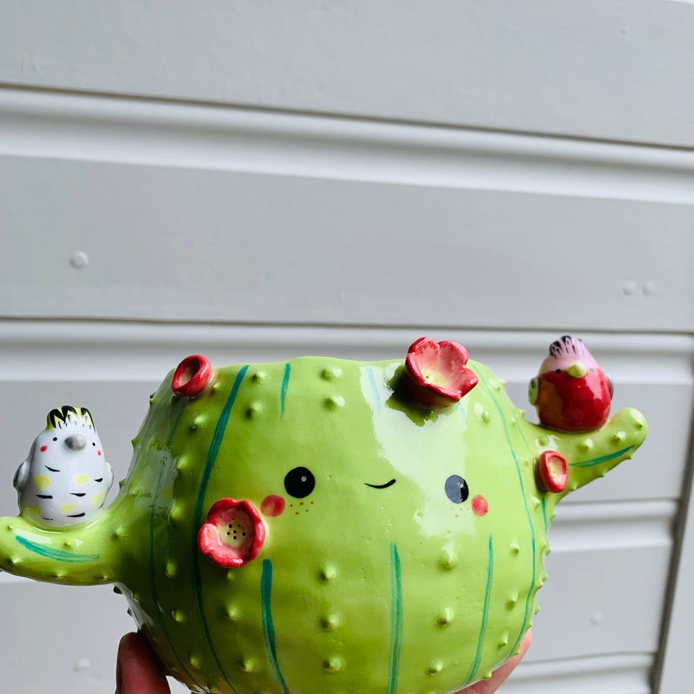 Flowery cactus pot with Aussie bird friends, photo 2 of 7