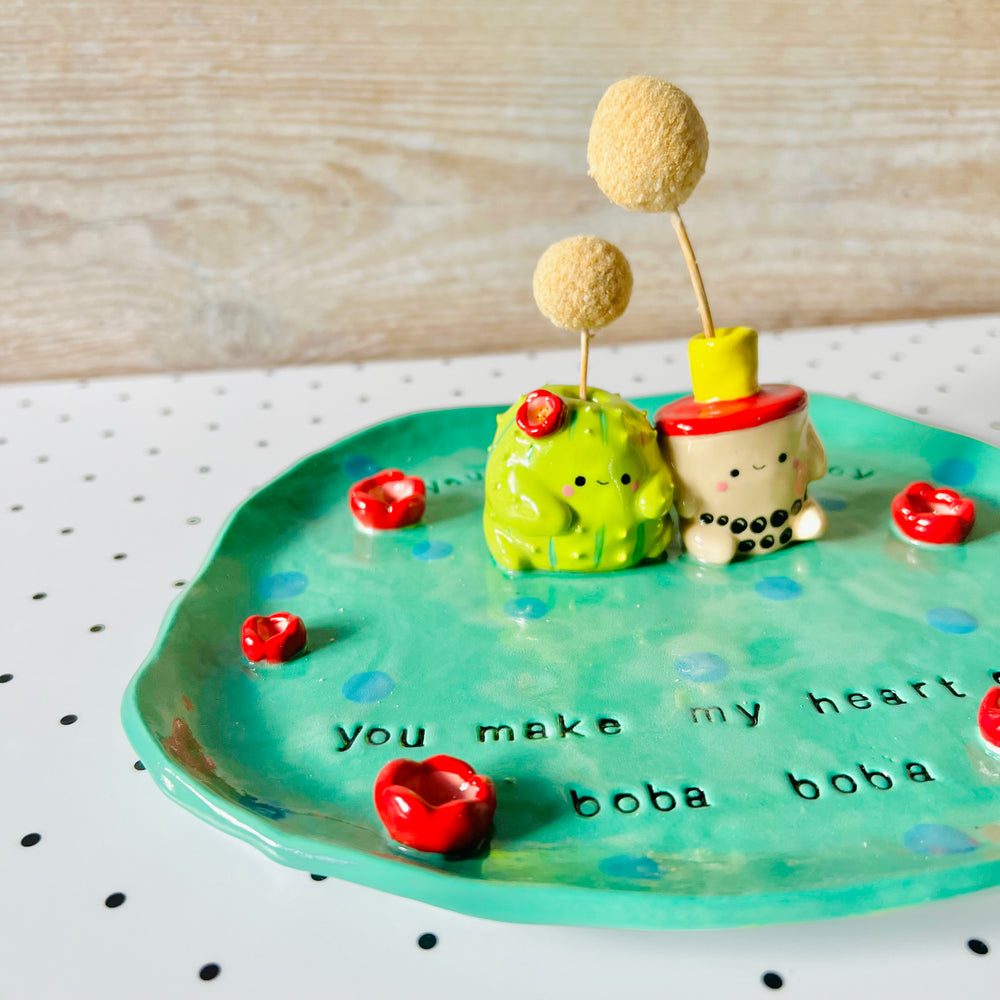 Punny cactus bubble tea vase trinket dish, photo 5 of 6