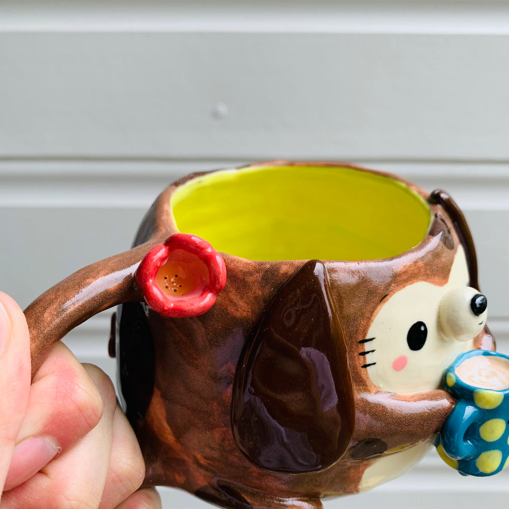 Brown DOGGO coffee pun mug with mug friend, photo 6 of 12