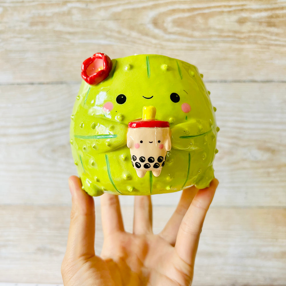 Medium flowery cactus bubble tea pot, photo 2 of 6
