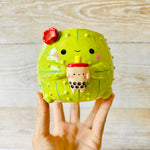 Medium flowery cactus bubble tea pot