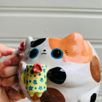 Spotty KITTY coffee pun mug with mug friend